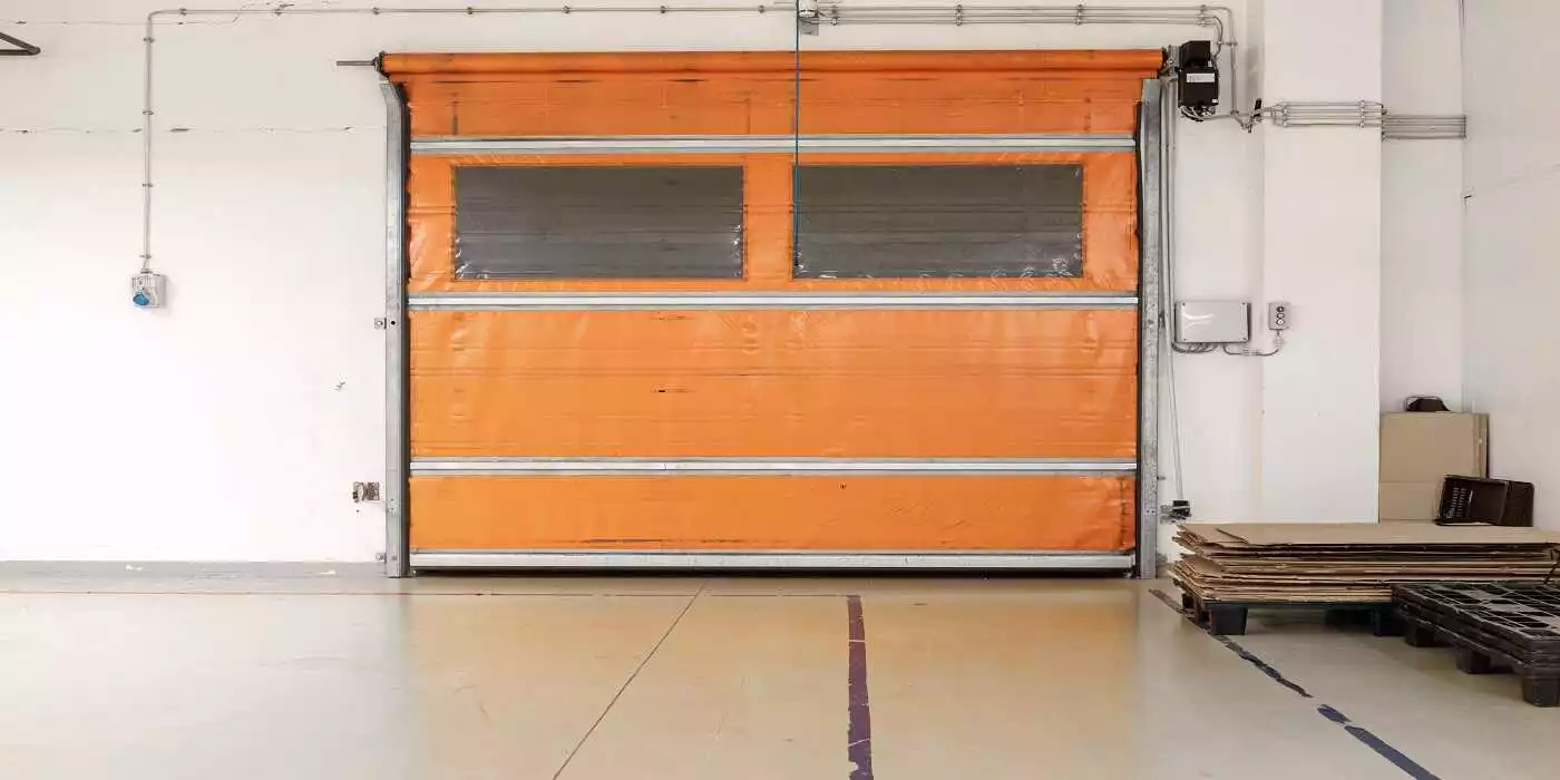 Orange speed door with window
